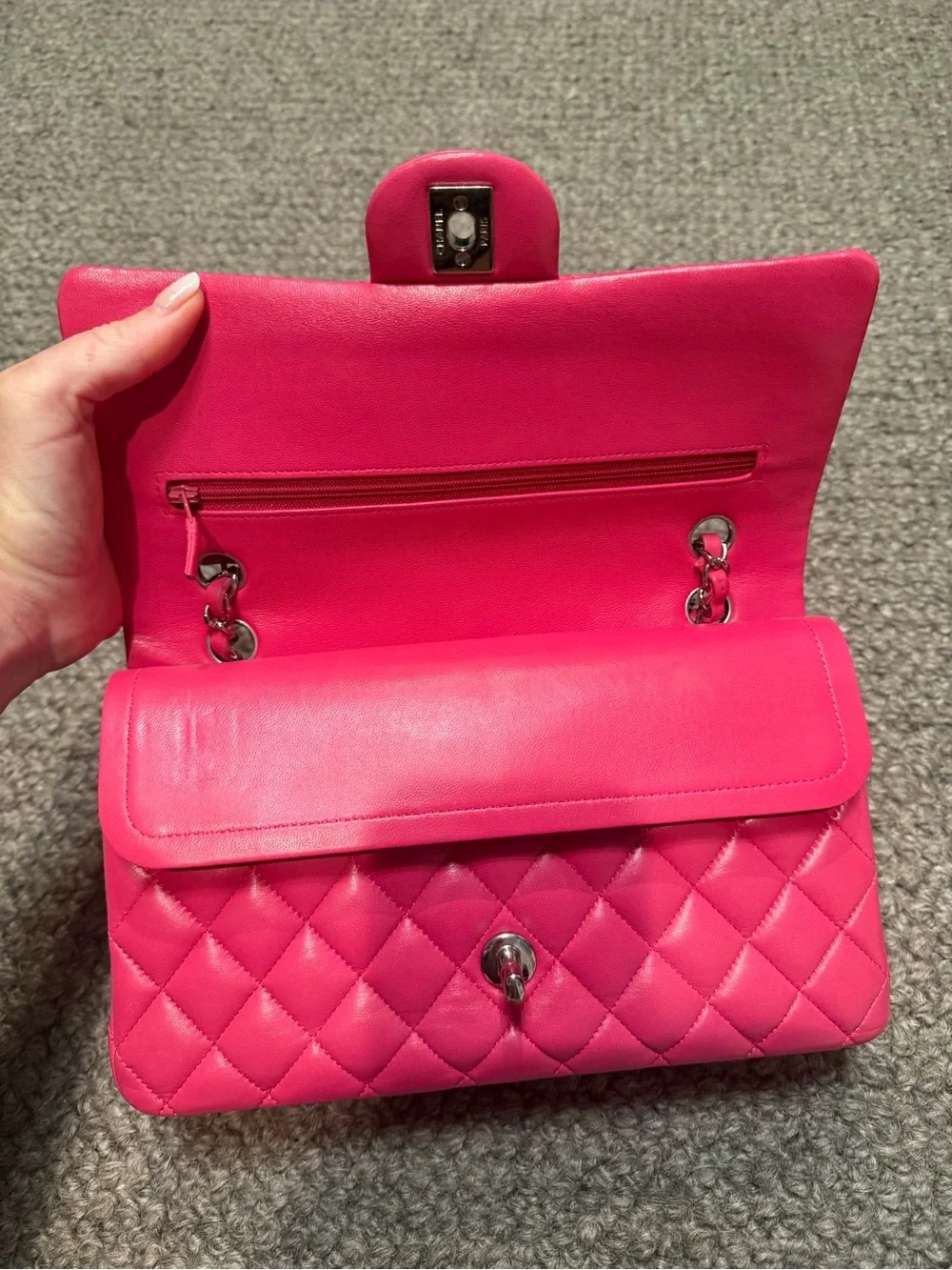 Chanel Classic Flap Bag in rare Hot Pink - Quilted Lambskin Leather Shoulder Bag